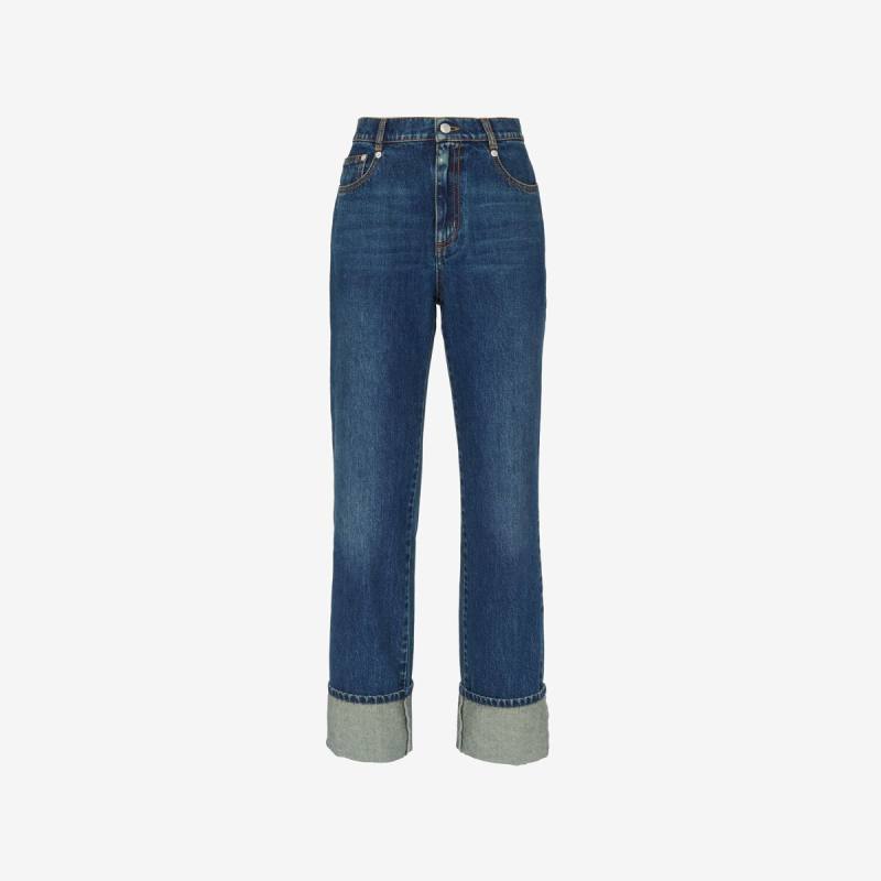 Alexander McQueen Women's Blue Turn-up Boyfriend Jeans - 0 (Cotton)